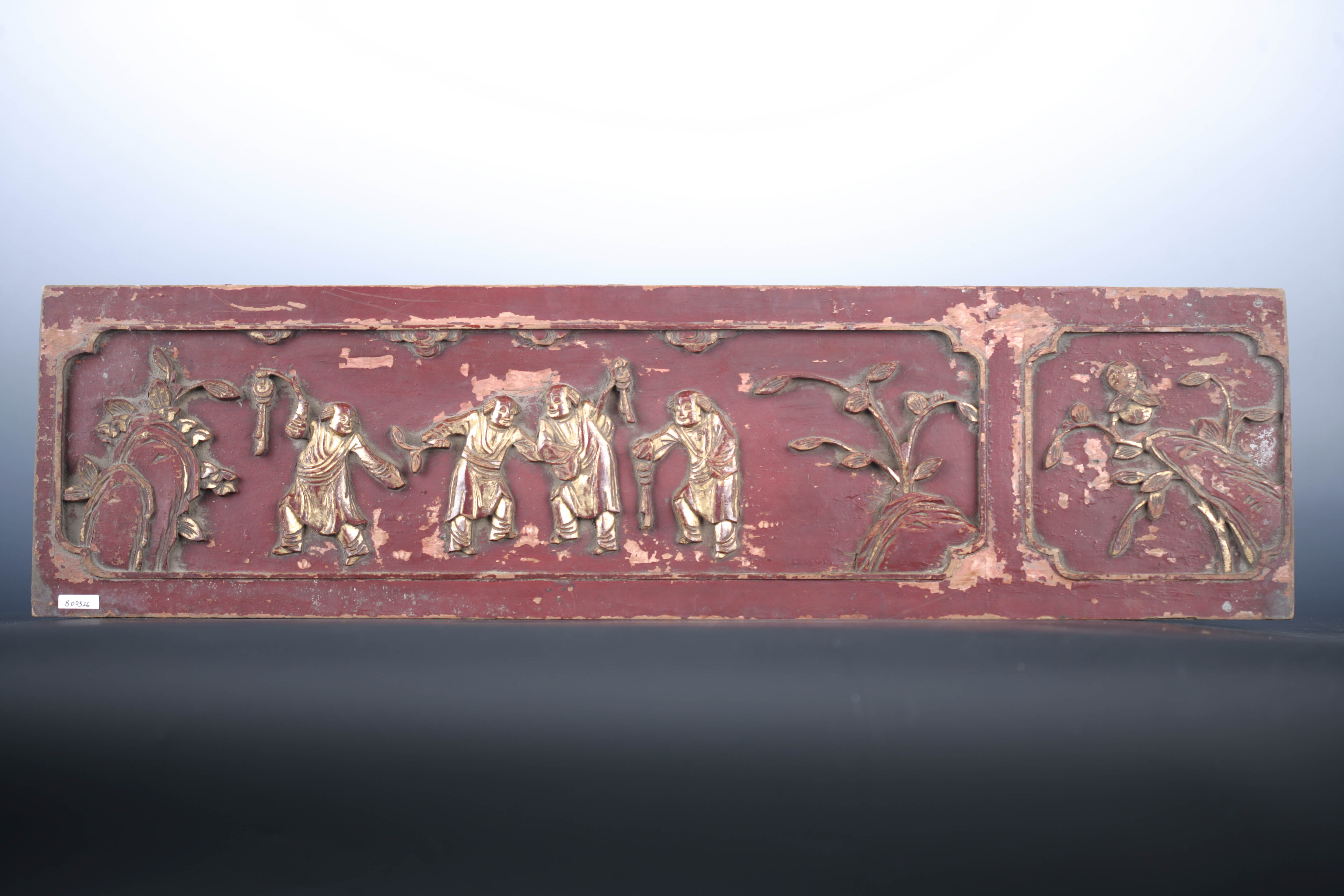 清金漆木浮雕四童子花卉纹花板