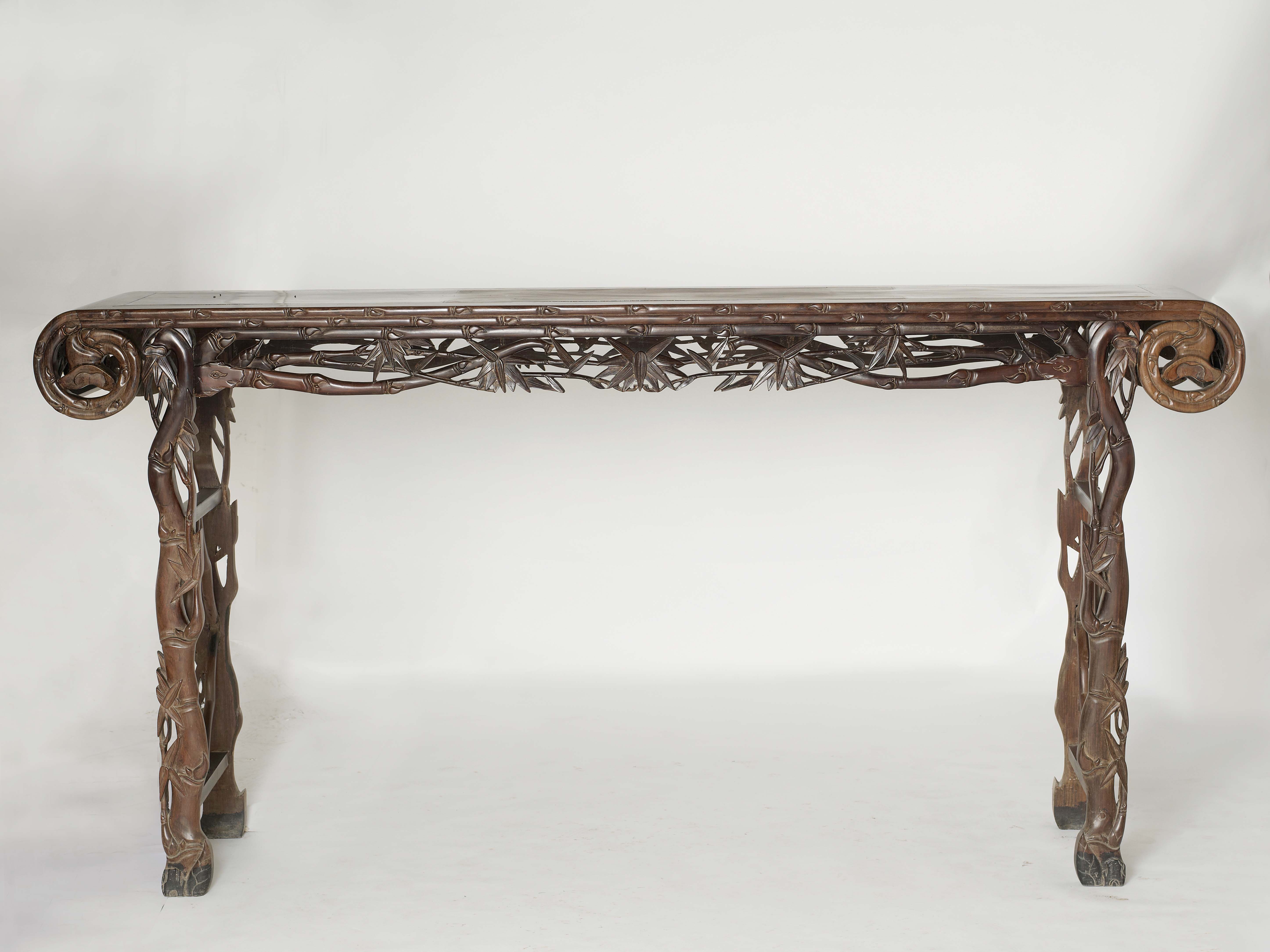 清酸枝木竹节纹卷书案