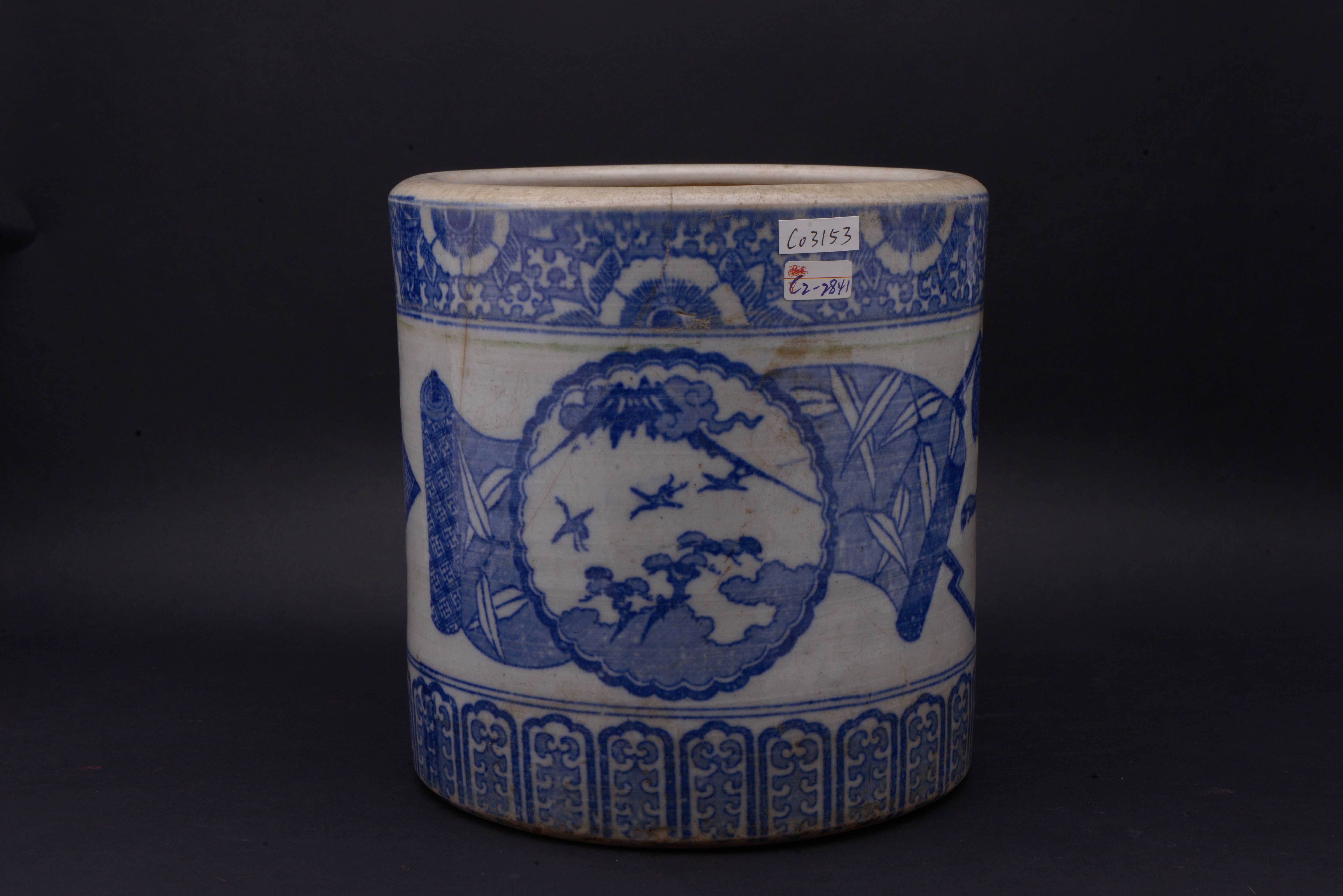 中华民国青花开光花卉纹筒式炉