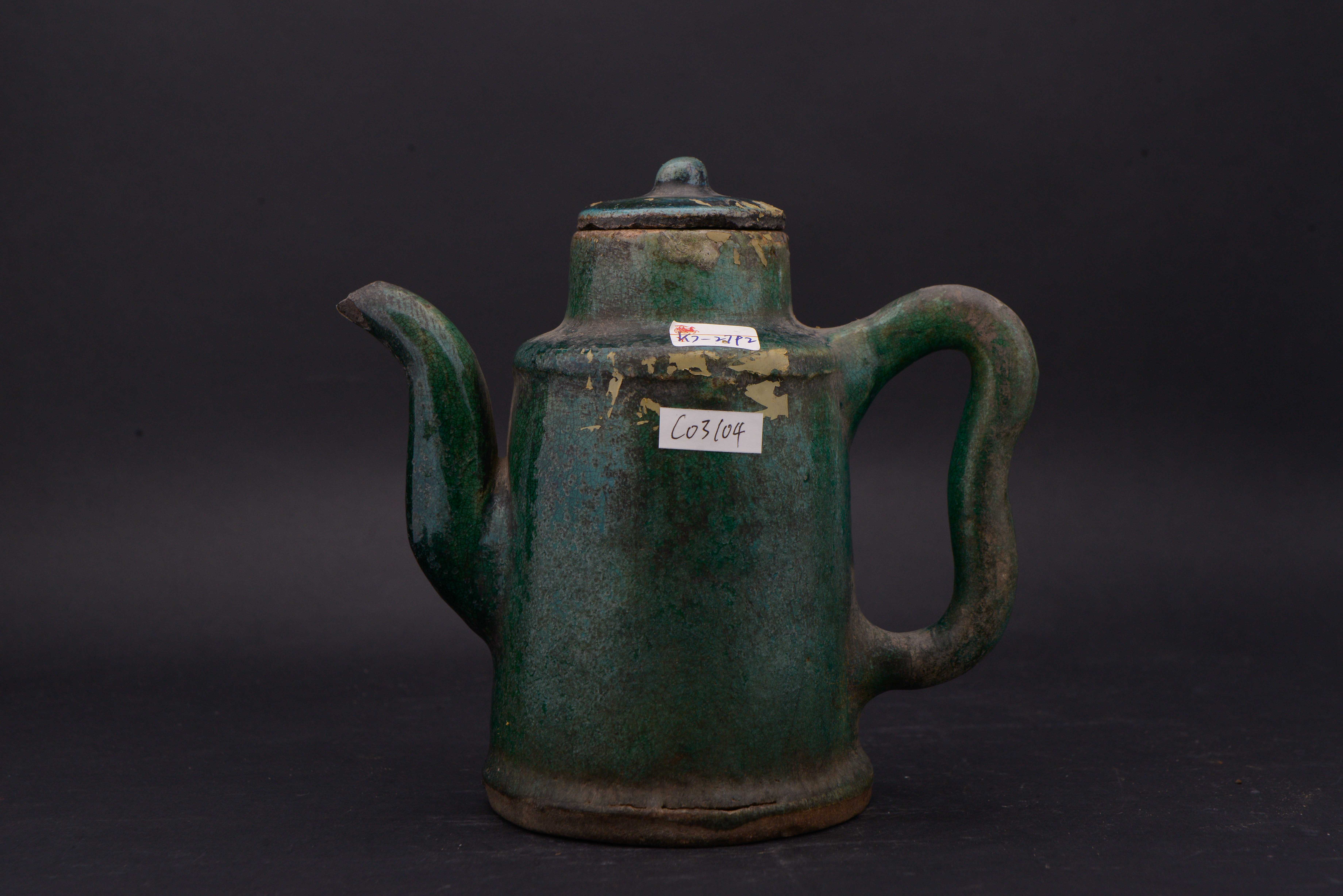中华民国石湾窑绿釉陶壶（附盖）-10