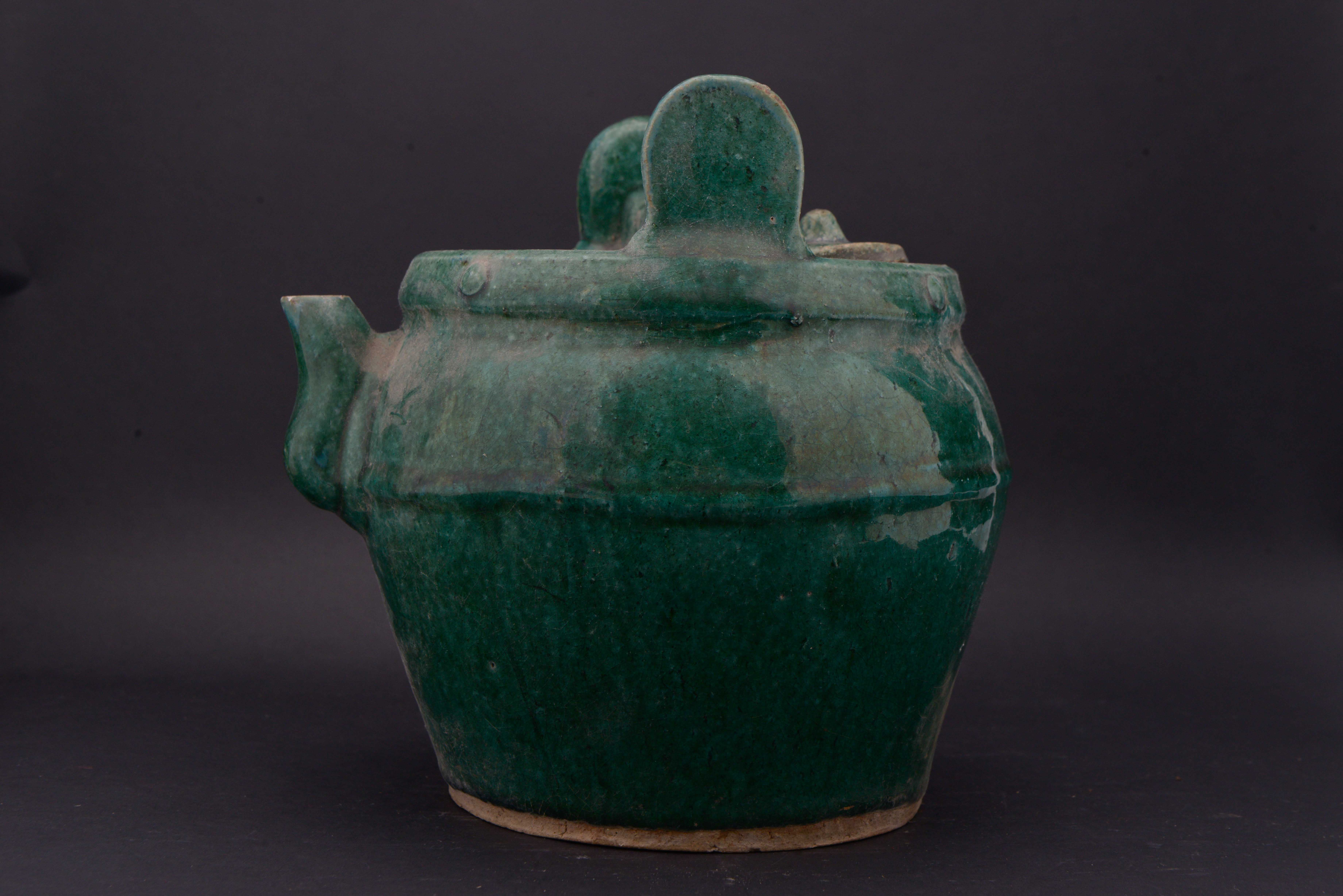 中华民国石湾窑绿釉陶壶（附盖）-5